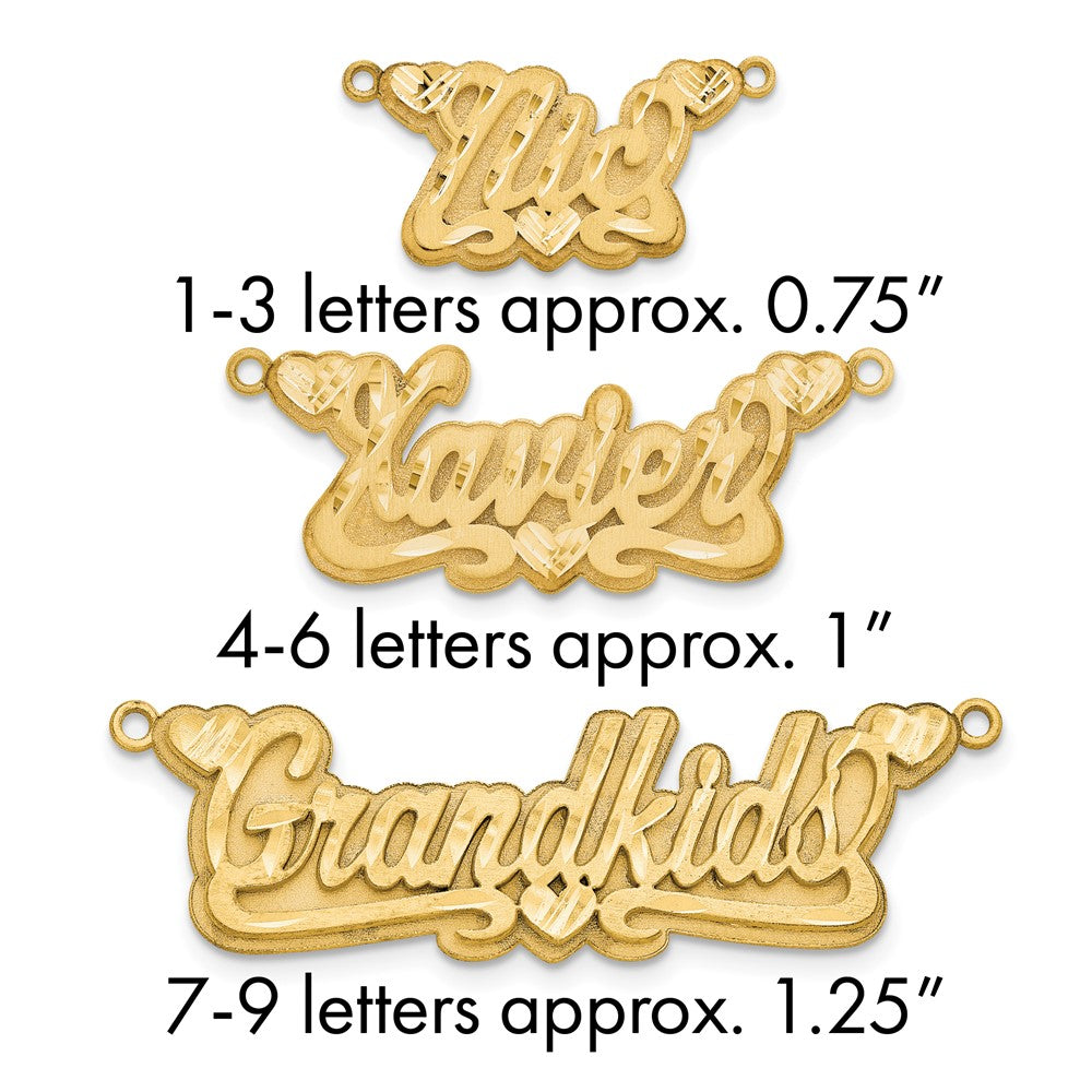 10k Yellow Gold 3D Satin Diamond-cut Hearts Name Plate