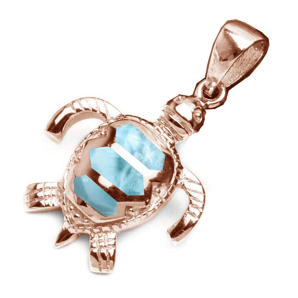 Rose Gold Plated Natural Larimar Turtle .925 Sterling Silver Pendant ABC Rugs Kilims