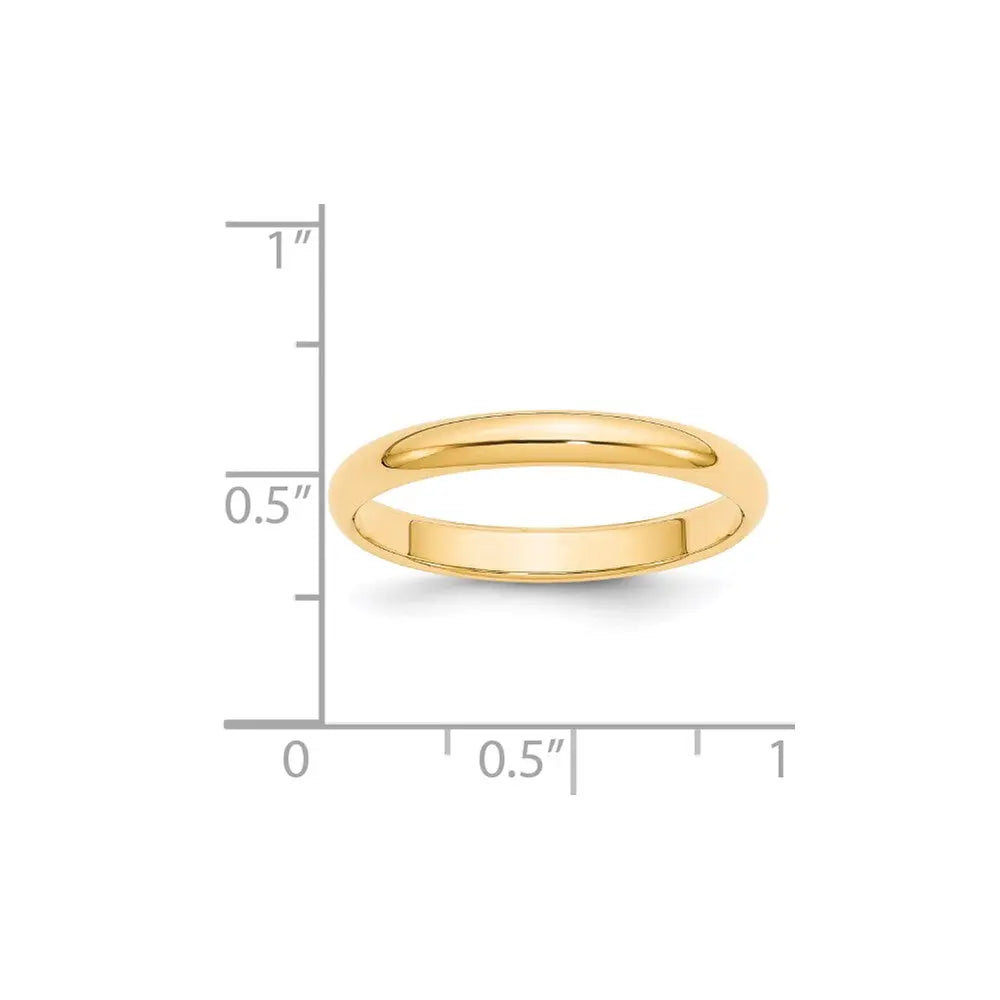 14KY 3mm Half-Round Wedding Band Size 11