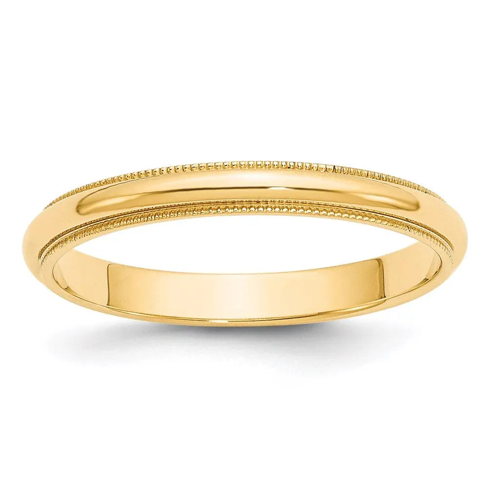 14KY 3mm Milgrain Half Round Band Size 8