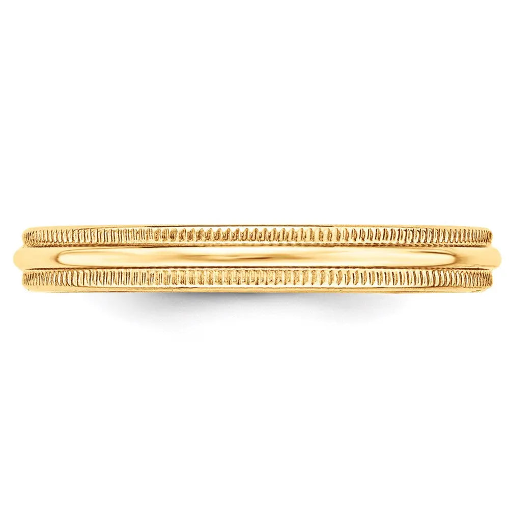 14KY 3mm Milgrain Half Round Band Size 9