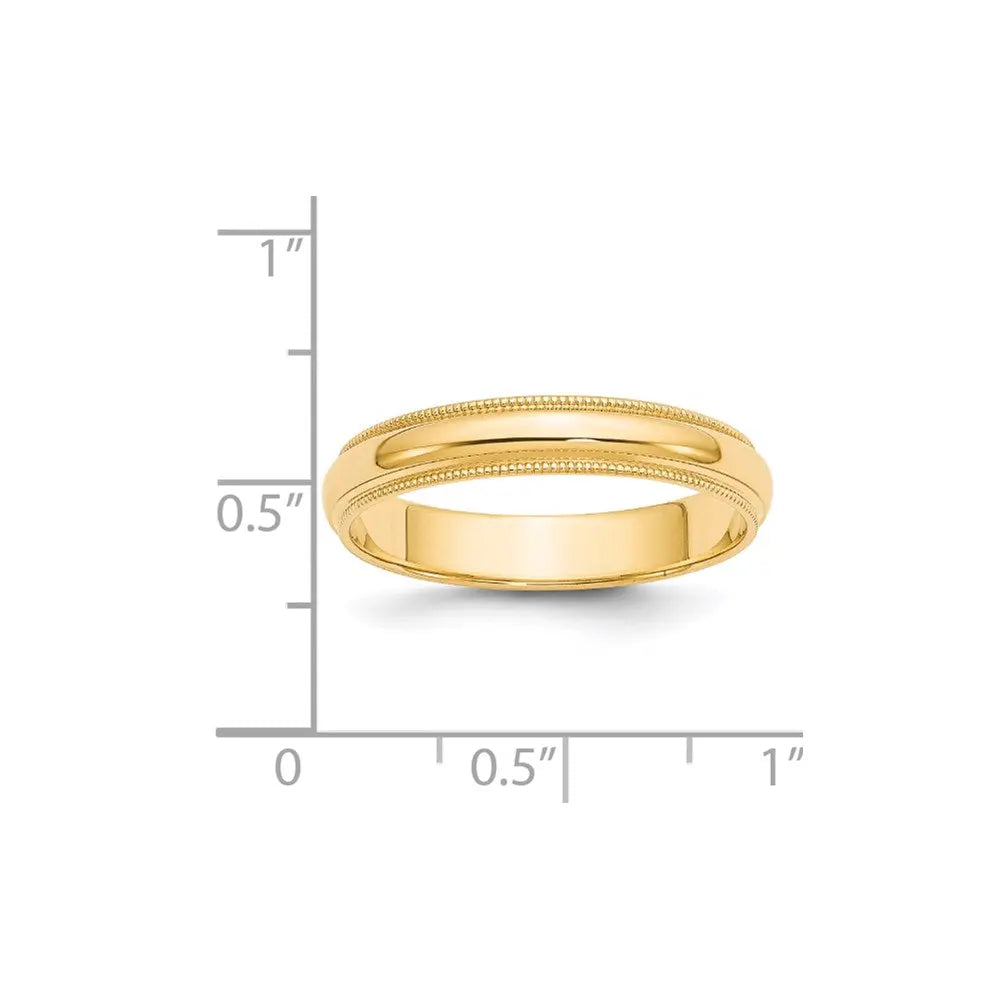 14KY 4mm Milgrain Half Round Band Size 5