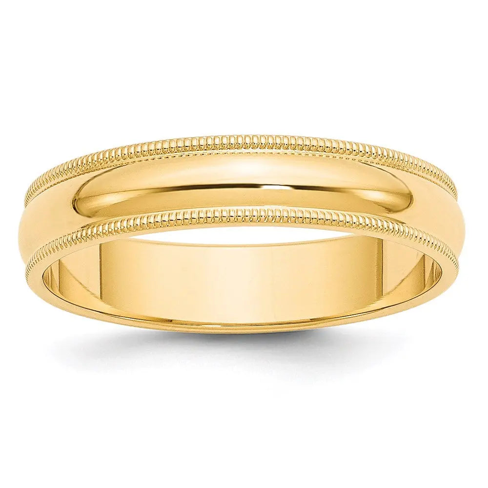 14KY 5mm Milgrain Half Round Band Size 9