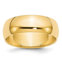 14KY 6mm Half-Round Wedding Band Size 8