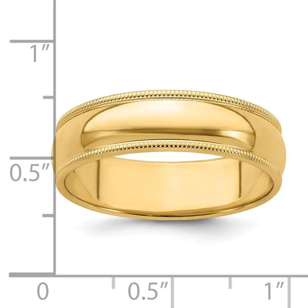 14KY 6mm Milgrain Half Round Band Size 11