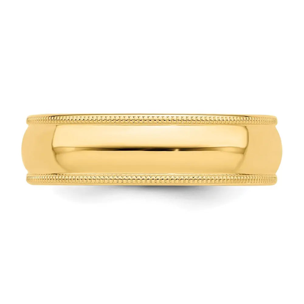 14KY 6mm Milgrain Half Round Band Size 12