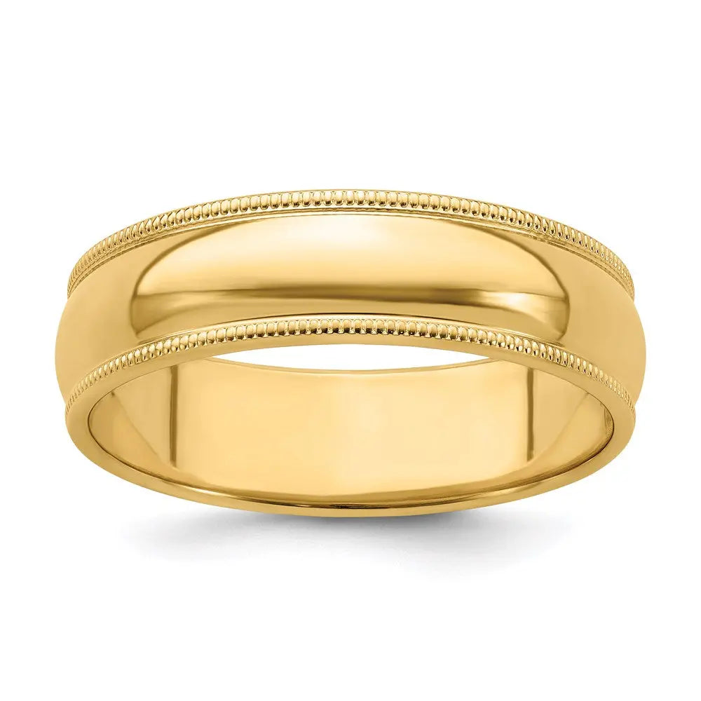 14KY 6mm Milgrain Half Round Band Size 8