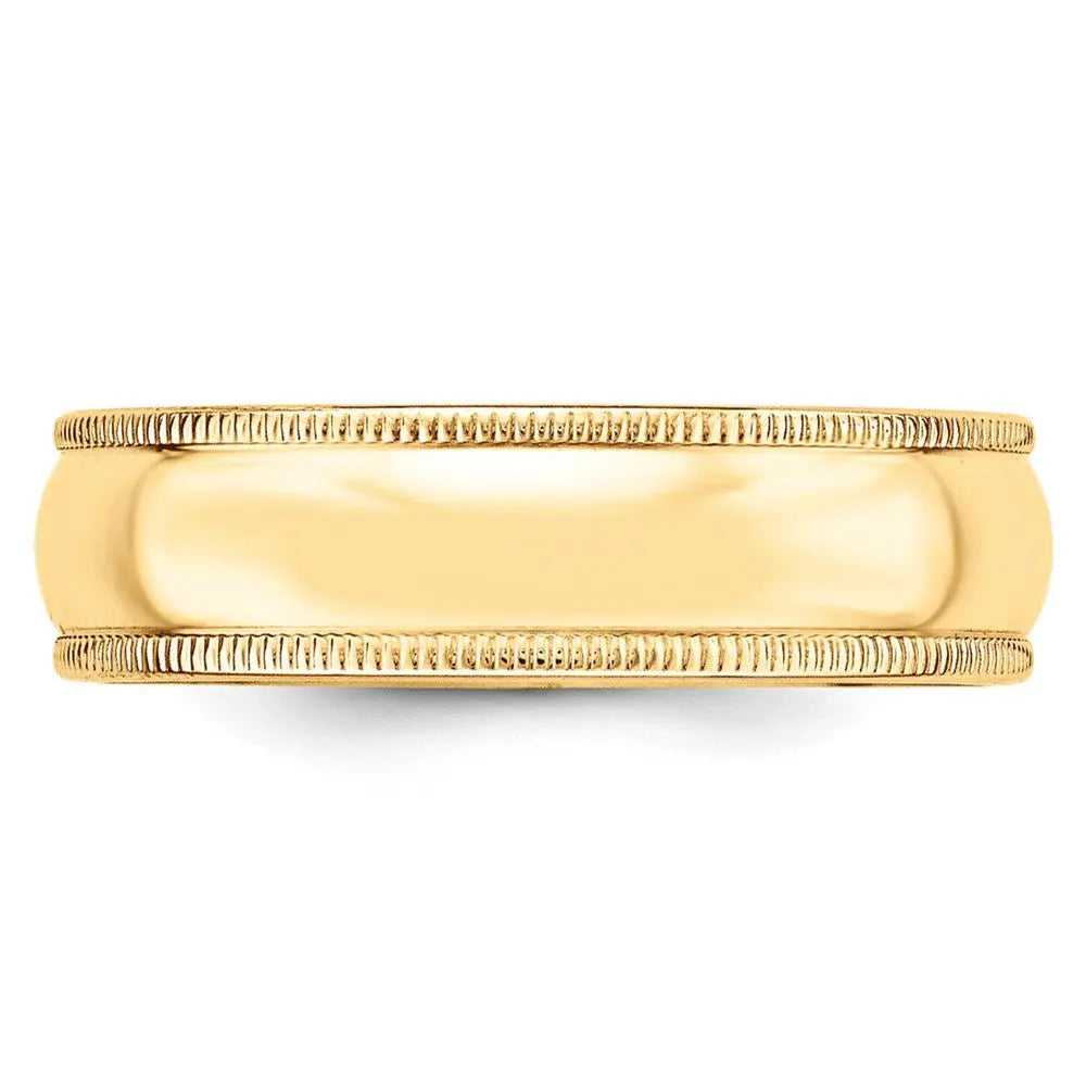 14KY 6mm Milgrain Half Round Band Size 8