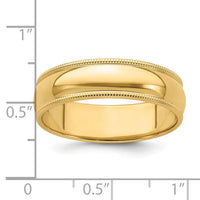 14KY 6mm Milgrain Half Round Band Size 8
