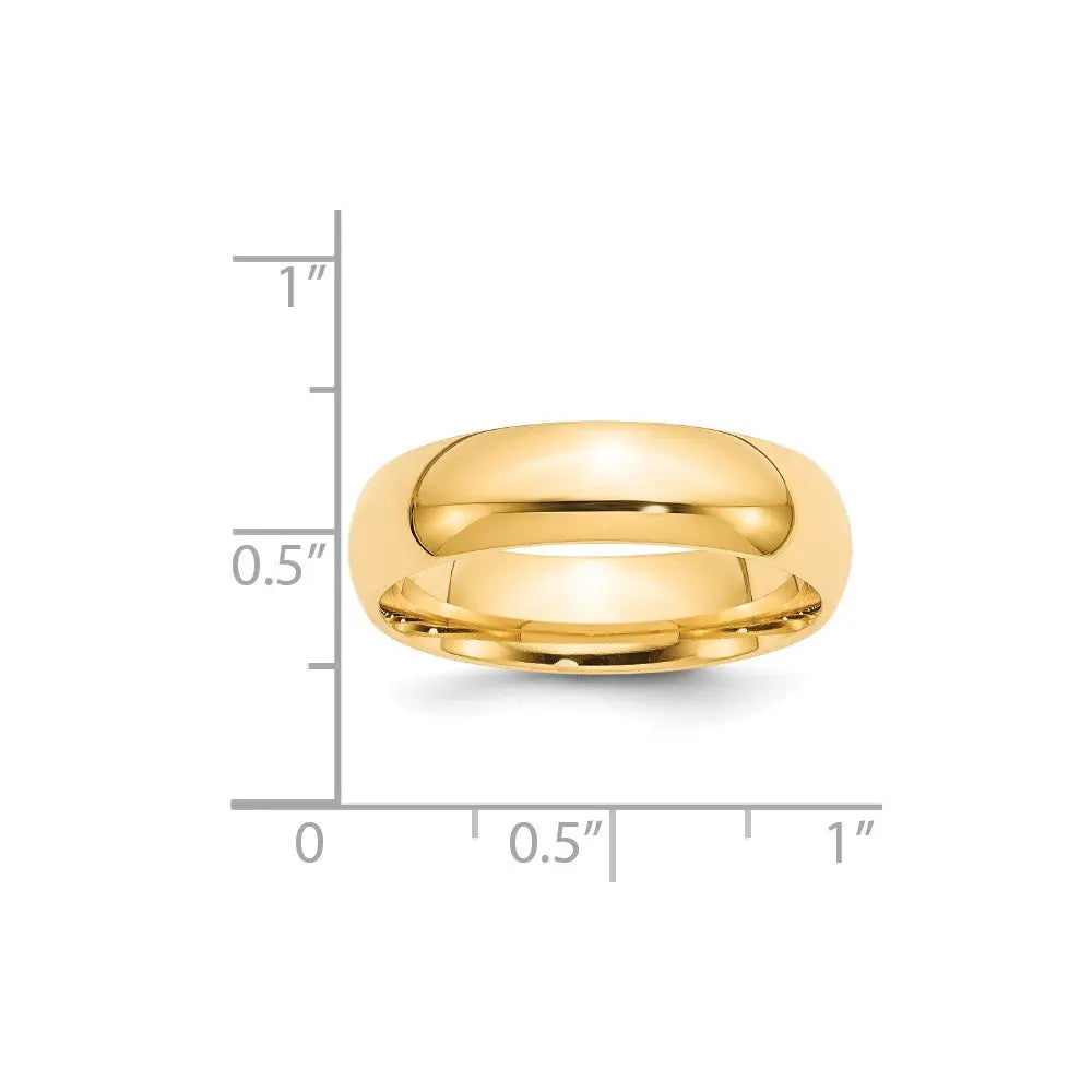 14KY 6mm Standard Comfort Fit Wedding Band Size 9