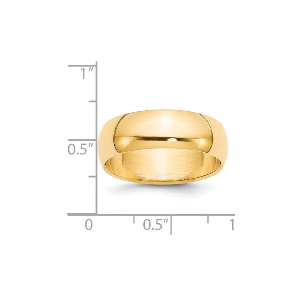 14KY 7mm Half-Round Wedding Band Size 8