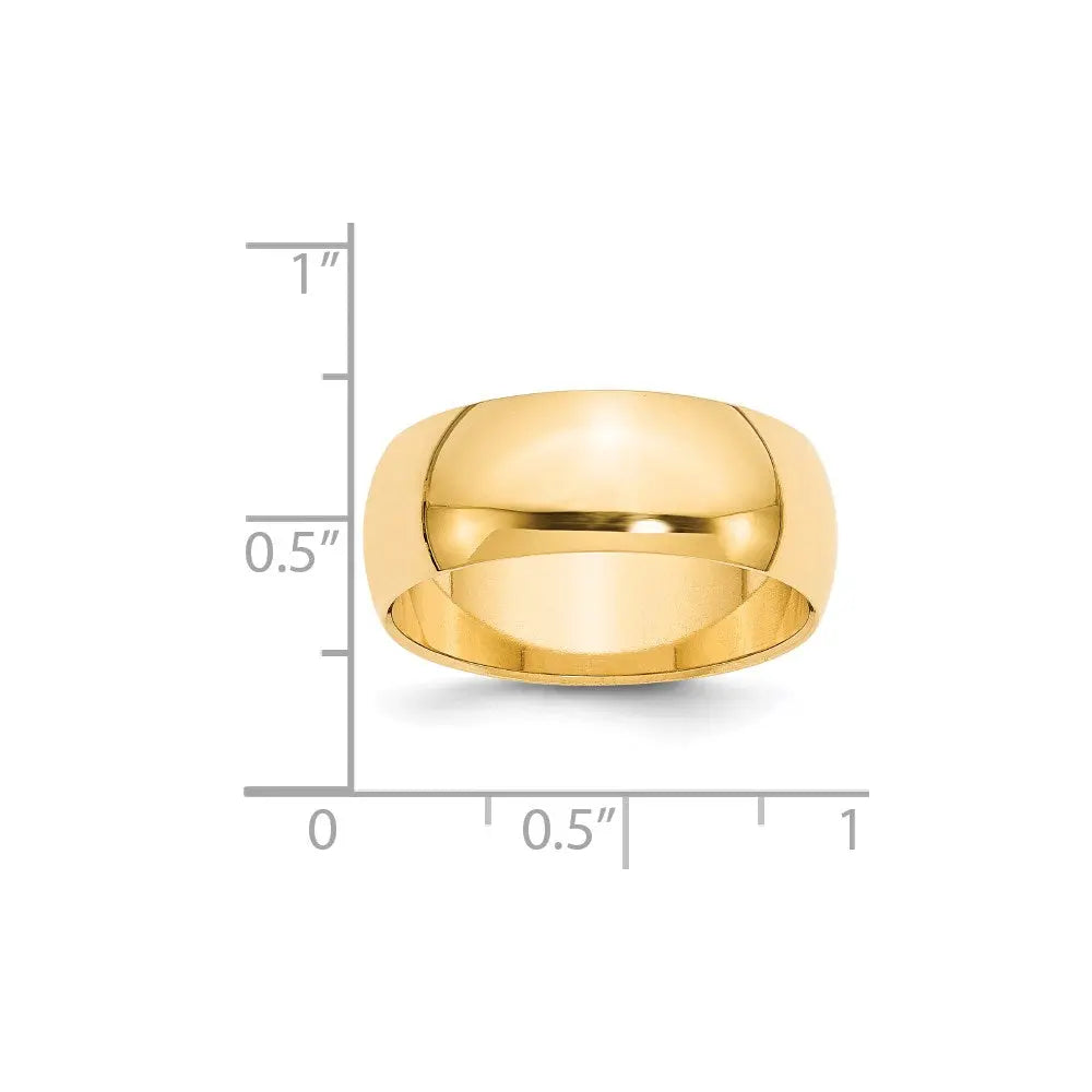 14KY 8mm Half-Round Wedding Band Size 8