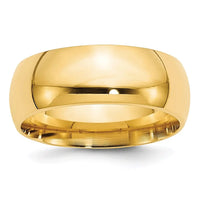 14KY 8mm Standard Comfort Fit Wedding Band Size 8