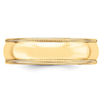10KY 6mm Milgrain Half Round Band Size 6.5