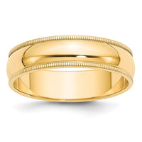 10KY 6mm Milgrain Half Round Band Size 4.5