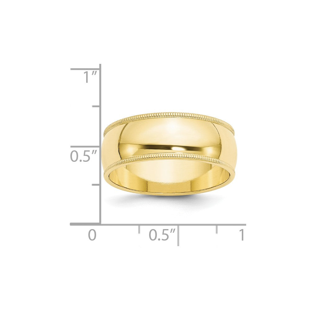 10KY 8mm Milgrain Half Round Band Size 6