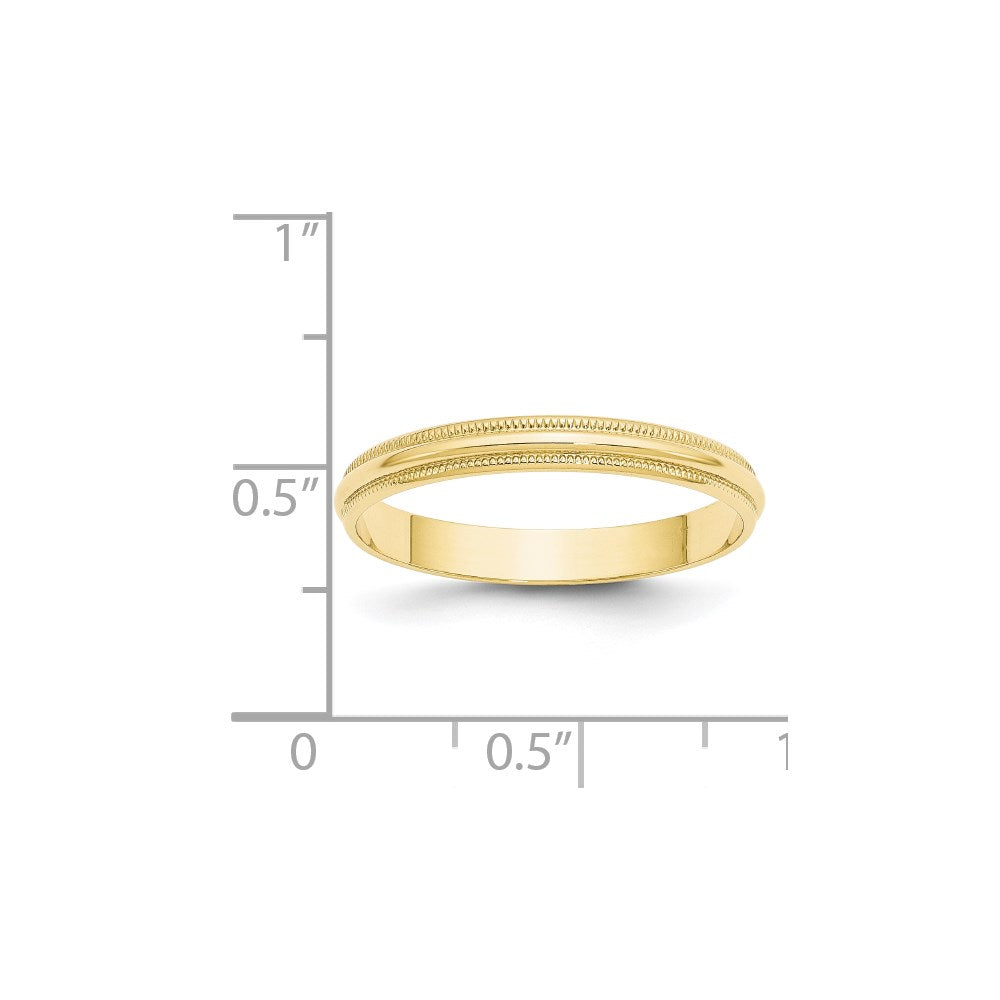 10KY 3mm LTW Milgrain Half Round Band Size 11.5