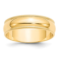 10KY 6mm LTW Milgrain Half Round Band Size 11.5