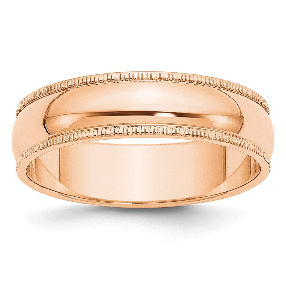 10k Rose Gold 6mm Milgrain Half Round Band Size 5.5