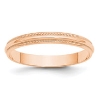 10k Rose Gold 3mm LTW Milgrain Half Round Band Size 10.5