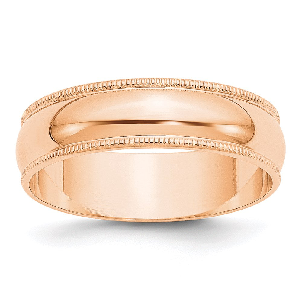 10k Rose Gold 6mm LTW Milgrain Half Round Band Size 6