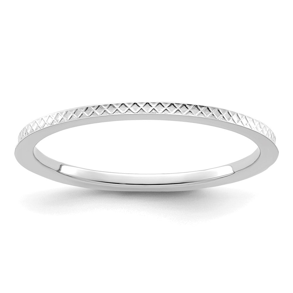 10K White Gold 1.2mm Criss-Cross Pattern Stackable Band Size 8