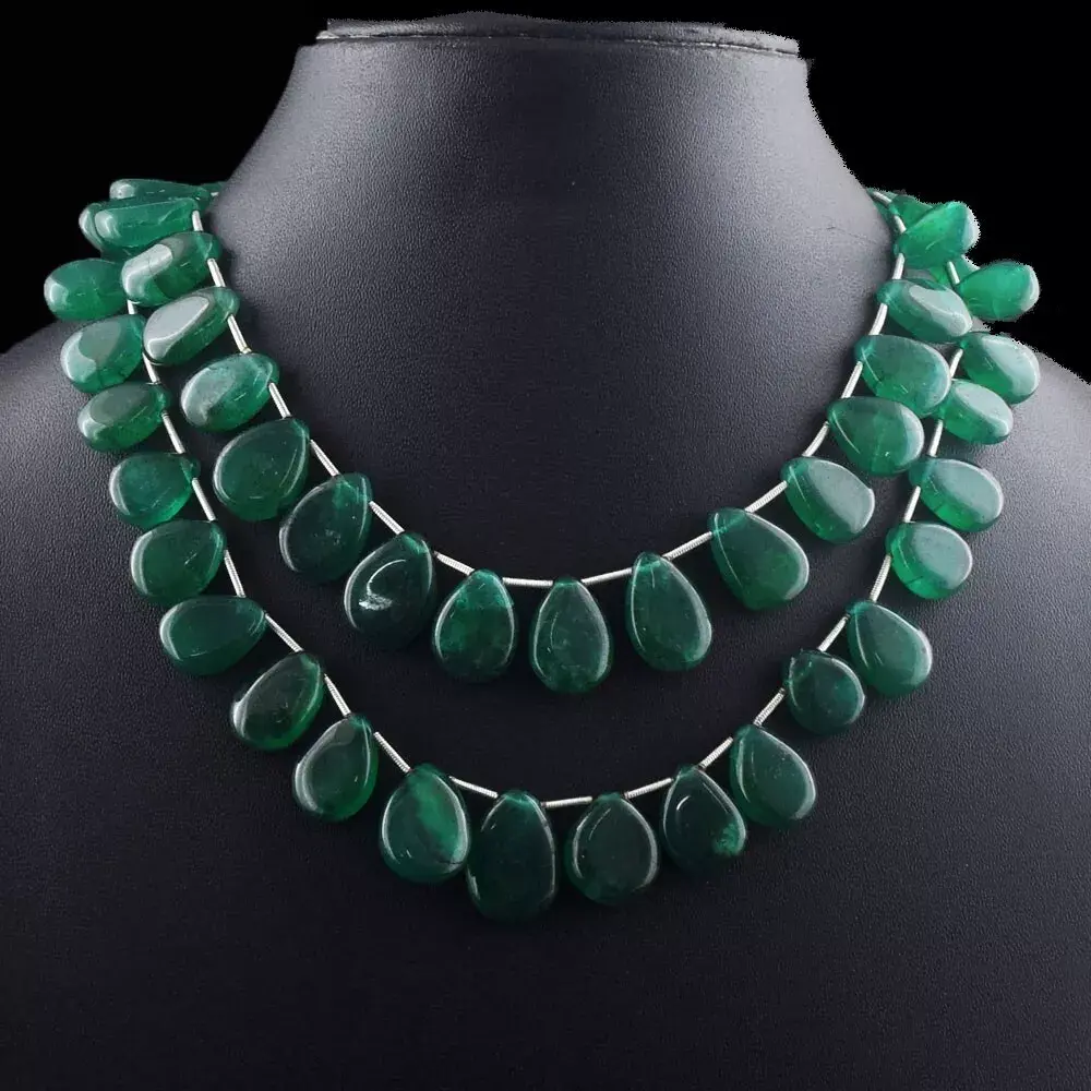 2 Strand Womens Green Emerald 557.00 Cts Beautiful Necklace Jewelery VK 27 E655 ABC Jewelery