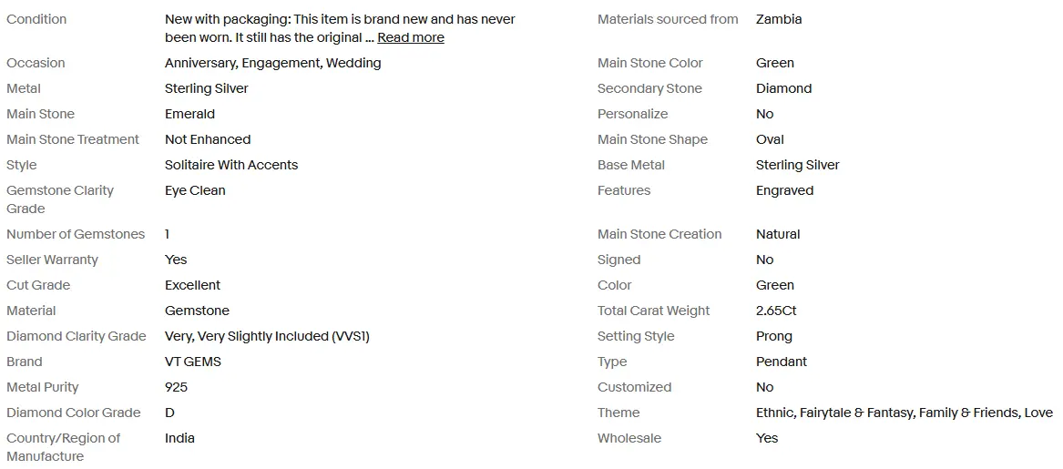 2.65Ct Oval Shape Natural Green Emerald Women's Pendant In 925 Sterling Silver ABC Jewelery