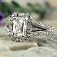 2Ct Emerald Cut Lab Created Diamond Women Engagement Ring 14k White Gold Plated ABC Jewelery