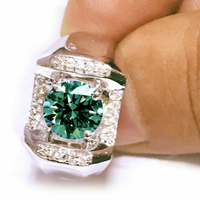 3.07 Ct Blue Round Moissanite Diamond Engagement Men's Ring 925 Silver Size 9 ABC Jewelery