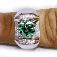 3.07 Ct Blue Round Moissanite Diamond Engagement Men's Ring 925 Silver Size 9 ABC Jewelery