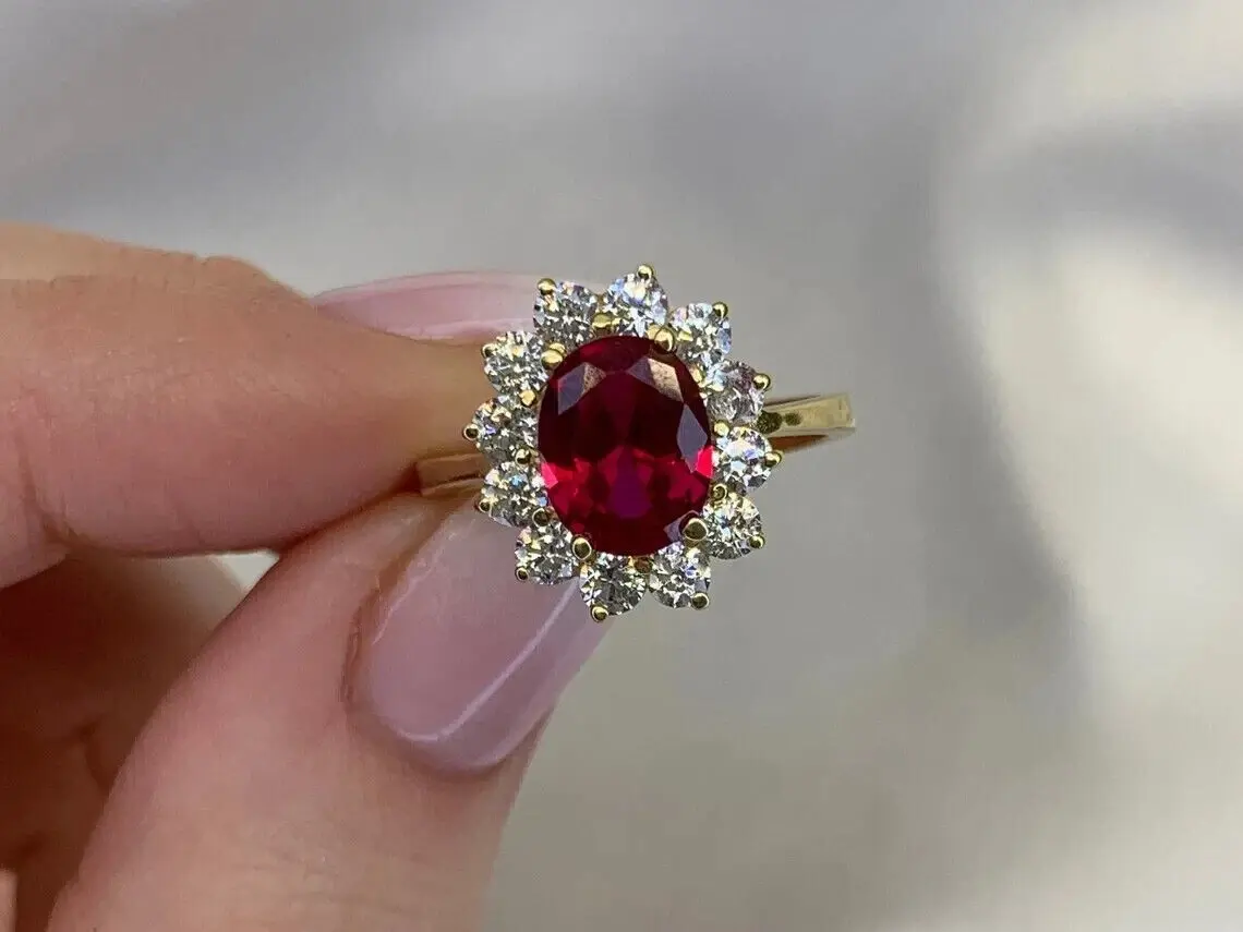 3.40 Ct Oval Natural Ruby & Diamond Wedding Ring 14K Yellow Gold Finish Size 7 ABC Jewelery
