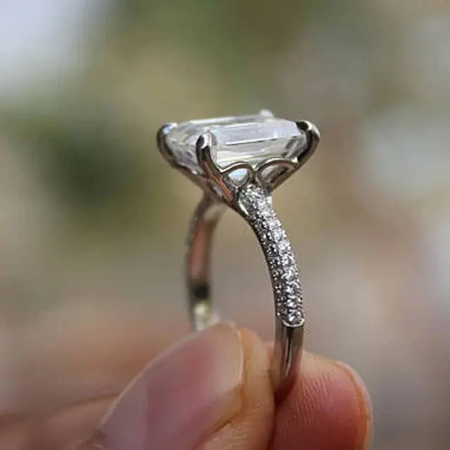 3.44 Ct Emerald Cut Lab Created Diamond Engagement Ring 14K White Gold Plated ABC Jewelery