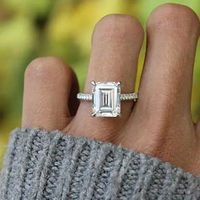 3.44 Ct Emerald Cut Lab Created Diamond Engagement Ring 14K White Gold Plated ABC Jewelery