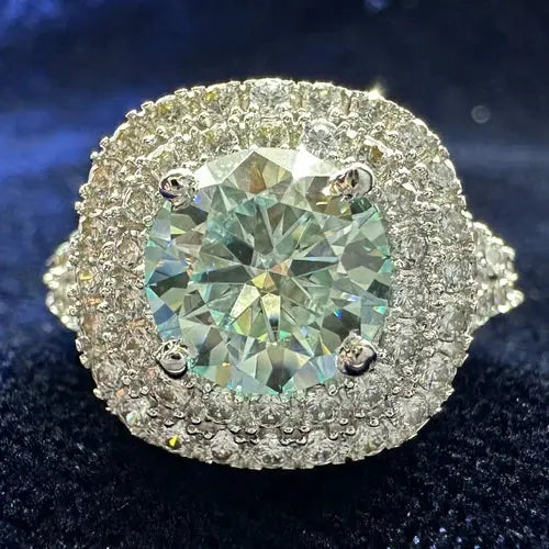 3.52 Ct Vvs1 Blue White Round Moissanite Diamond Engagement Ring 925 Silver ABC Jewelery