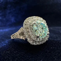 3.52 Ct Vvs1 Blue White Round Moissanite Diamond Engagement Ring 925 Silver ABC Jewelery