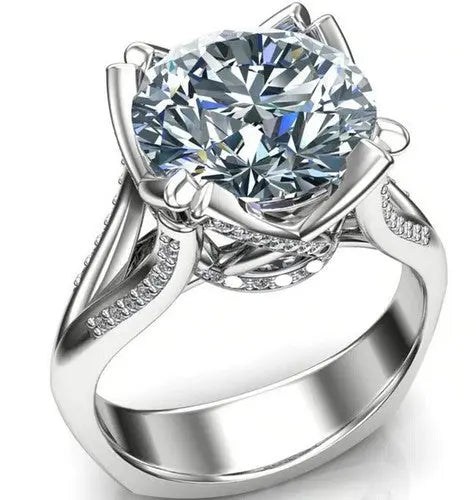 5 Ct Vvs1 Ice White Round Real Moissanite Engagement Ring Sterling Silver Size 7 ABC Jewelery