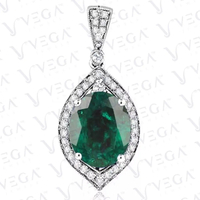 5.60ct Oval Cut Natural Emerald & Diamond Pendant 18k White Gold Plated No Chain ABC Jewelery