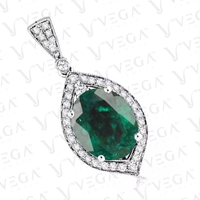 5.60ct Oval Cut Natural Emerald & Diamond Pendant 18k White Gold Plated No Chain ABC Jewelery