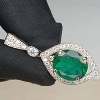 5.60ct Oval Cut Natural Emerald & Diamond Pendant 18k White Gold Plated No Chain ABC Jewelery
