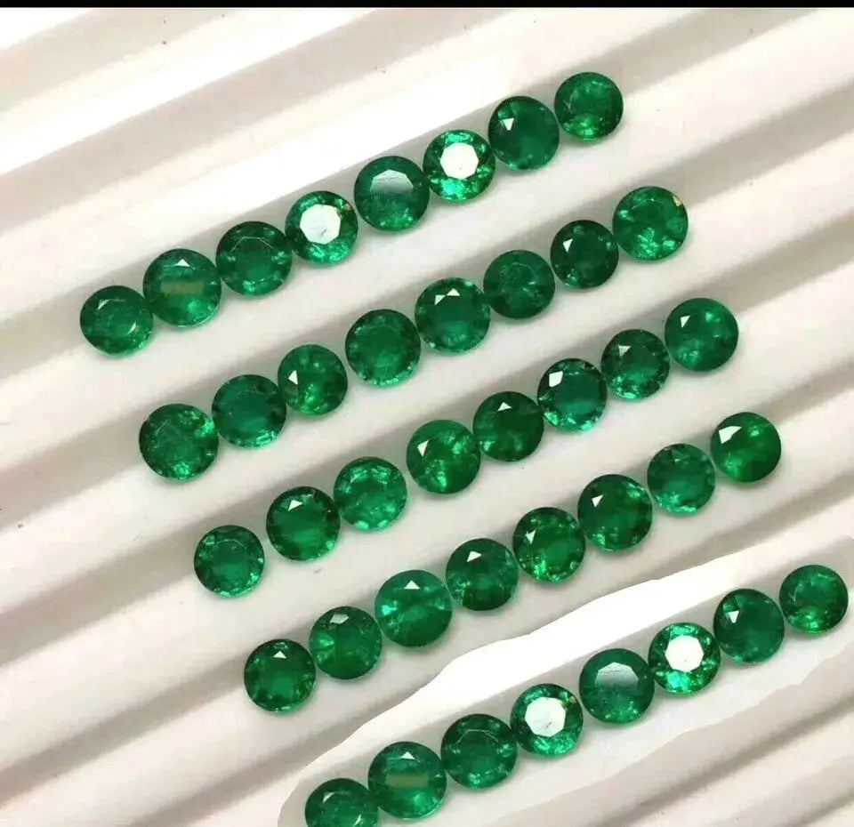 7 mm Natural Colombian Green Emerald Round Loose Certified Gemstones Lot 15 Pcs ABC Jewelery
