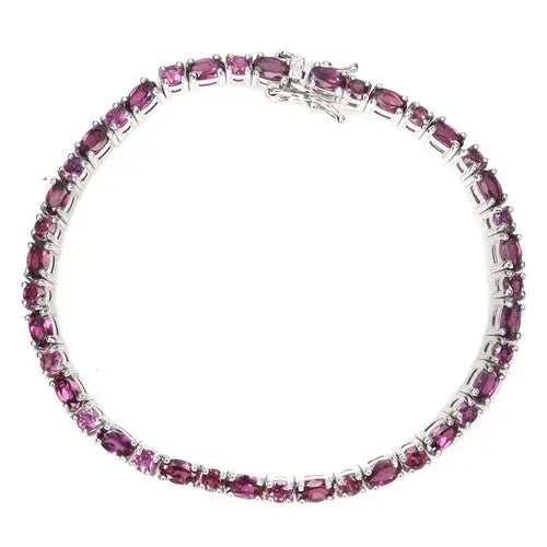 925 Sterling Silver Bracelet Oval Rhodolite Garnet 5x3mm Gemstone Jewelry 7 Inch ABC Jewelery