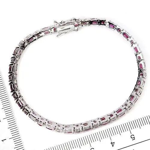 925 Sterling Silver Bracelet Oval Rhodolite Garnet 5x3mm Gemstone Jewelry 7 Inch ABC Jewelery