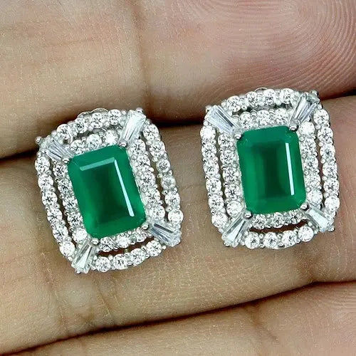 925 Sterling Silver Earrings Octagon Aventurine 7x5mm Natural Gemstone Jewelry ABC Jewelery