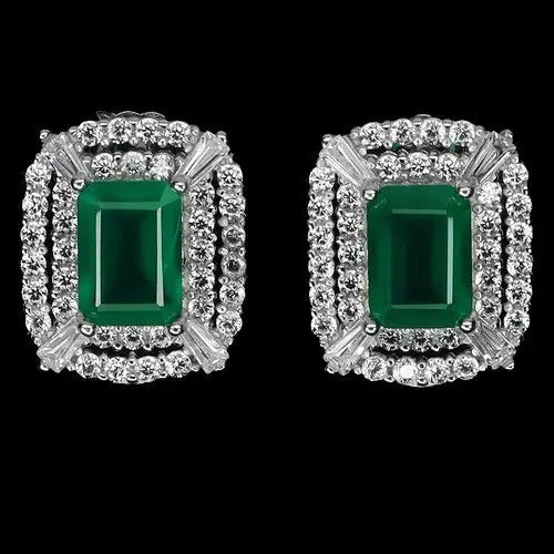 925 Sterling Silver Earrings Octagon Aventurine 7x5mm Natural Gemstone Jewelry ABC Jewelery