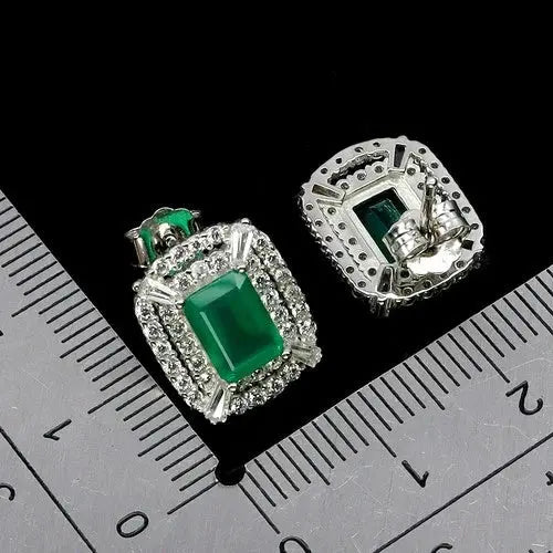 925 Sterling Silver Earrings Octagon Aventurine 7x5mm Natural Gemstone Jewelry ABC Jewelery