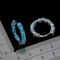 925 Sterling Silver Earrings Oval Blue Opal 5x3mm Natural Gemstone Jewelry ABC Jewelery