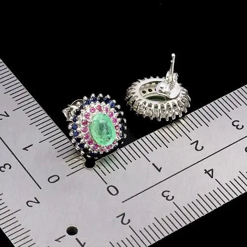 925 Sterling Silver Earrings Oval Emerald 6x4mm Ruby Sapphire Gemstone Jewelry ABC Jewelery