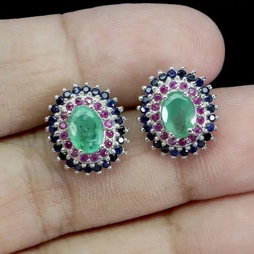 925 Sterling Silver Earrings Oval Emerald 6x4mm Ruby Sapphire Gemstone Jewelry ABC Jewelery