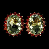 925 Sterling Silver Earrings Oval Green Amethyst 18x13mm Rhodolite Gemstone ABC Jewelery